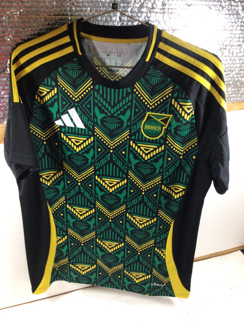 Vist Large View of Product Image Which is NEW Adidas JAMAICA SOCCER JERSEY Soccer Top Adt Black And Yellow MD