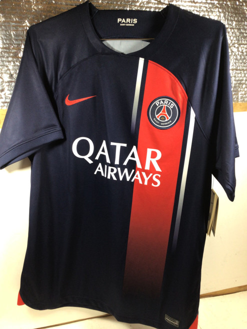 Vist Large View of Product Image Which is NEW Nike PSG SOCCER JERSEY Soccer Top Adt Navy Blue And Red MD
