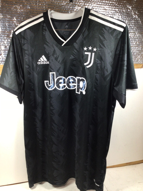 Vist Large View of Product Image Which is NEW Adidas JUVENTES FC MCKENNIE JERSEY Soccer Top Adt Black And White LG