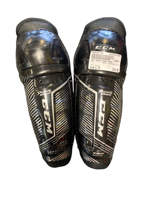 Vist Large View of Product Image Which is Used CCM TACKS 9550 SHIN Youth Shin Guards Black 8"