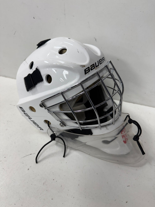Vist Large View of Product Image Which is Used Bauer NME3 JR Junior Goalie Helmet/Mask White One Size