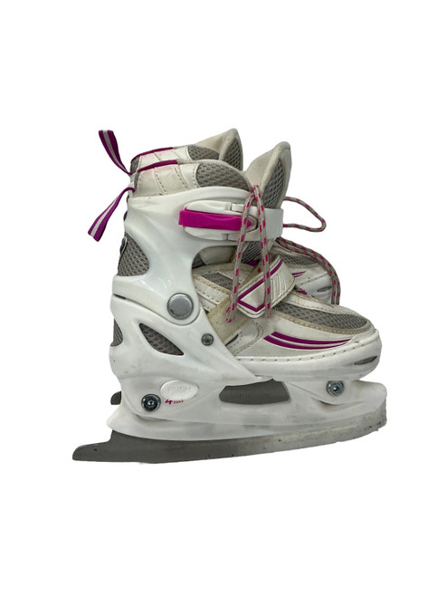 Vist Large View of Product Image Which is Used Lake Placid SUMMIT ADJ 10-13 Girls Softboot Skate Pink And White Adjustable
