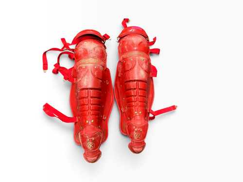 Vist Large View of Product Image Which is Used Rawlings OMW Catchers Leg Guards Red Adult