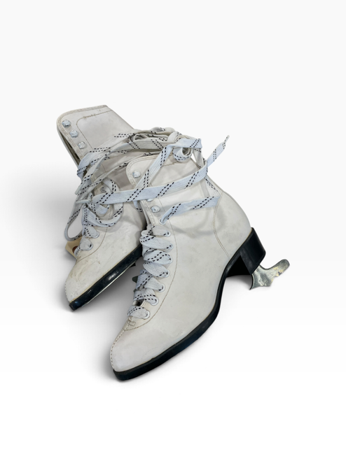 Vist Large View of Product Image Which is Used Girls Figure Skates White Youth Size 10, pair side view