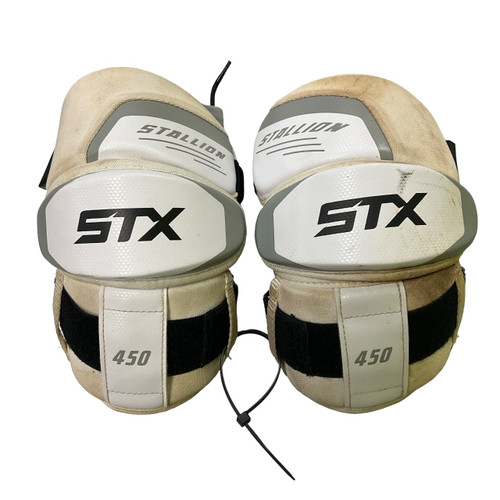 Vist Large View of Product Image Which is Used STX STALLION 450 Lacrosse Arm Pads/Guards White LG
