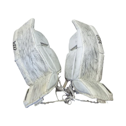 Vist Large View of Product Image Which is Used Brians GENETIK IV PRO 33+1 SR GOALIE LEG PADS Goalie Leg Pads Senior White 33"