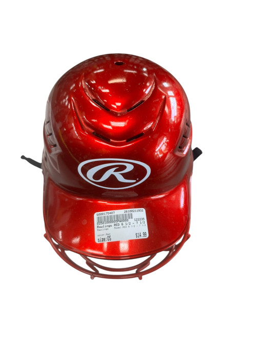 Vist Large View of Product Image Which is Used Rawlings RED 6 1/2 - 7 1/2 Batting Helmet w/Mask Red One Size