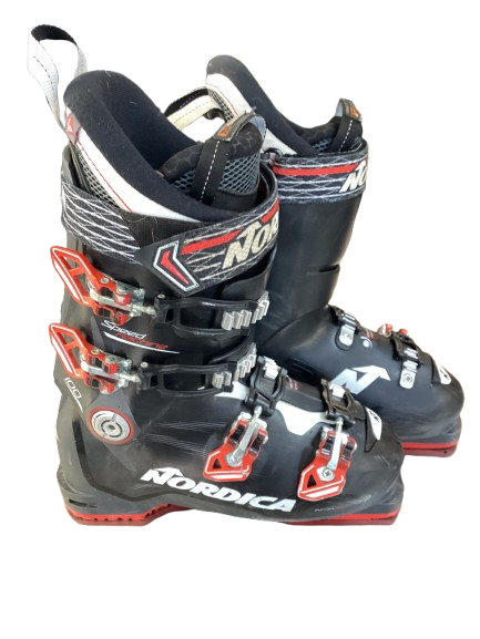 Vist Large View of Product Image Which is Used Nordica SPEED MACHINE 100 Mens DH Ski Boot Black And Red 265 MP - M08.5 - W09.5