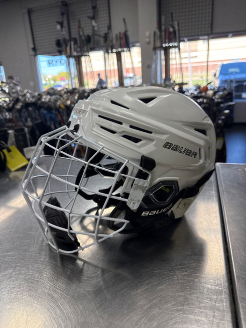 Vist Large View of Product Image Which is Used Bauer REAKT 150 Helmet Cage Combo White MD