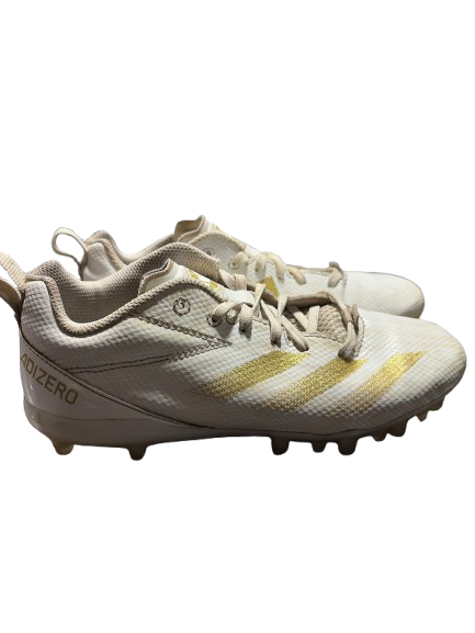 Vist Large View of Product Image Which is Used Adidas ADIZERO LOW TOP JNR 5.0 Jr FB Cleats White And Gold Junior 05