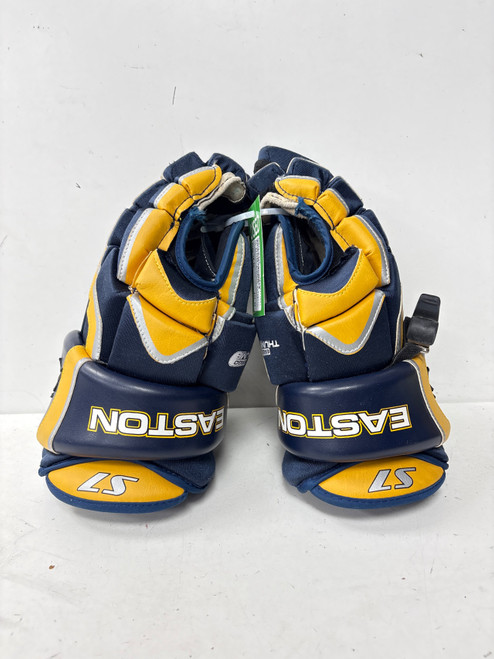 Vist Large View of Product Image Which is Used Easton STEALTH S7 Senior Gloves Navy Blue And Yellow 14"