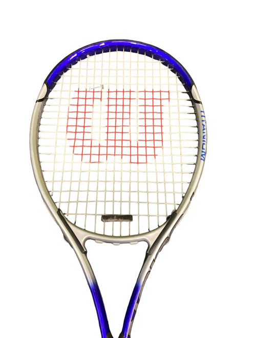 Vist Large View of Product Image Which is Used Wilson FUSION Adult Tennis Racquet Royal Blue 3 3/8"