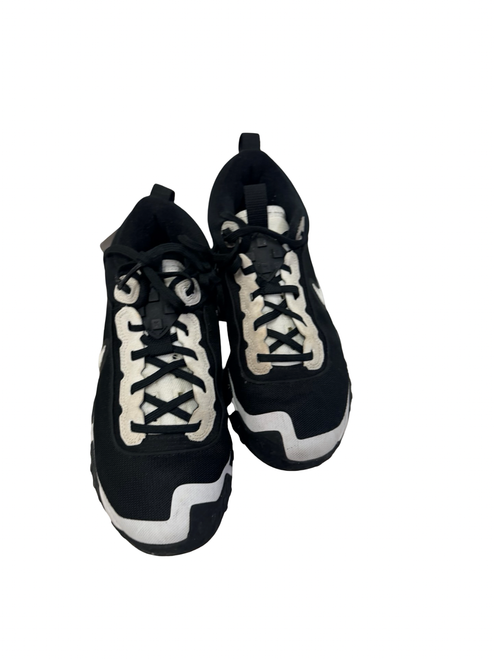 Vist Large View of Product Image Which is Used Nike AIR DIAMOND VARSITY TURF DZ0502-004 Mens Turf Trainer Baseball Shoes Black And White Size 8