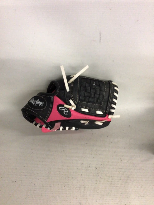 Vist Large View of Product Image Which is Used Rawlings PL91PB BB/SB Glove T-ball Black And Pink 9"