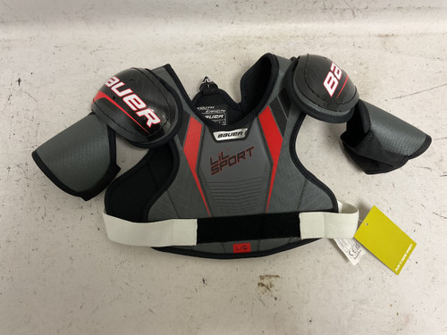 Vist Large View of Product Image Which is Used Bauer LIL SPORT Youth Shoulder Pads Black And Red LG