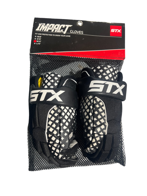 Vist Large View of Product Image Which is Used STX IMPACT Lacrosse Gloves Junior Black 12"
