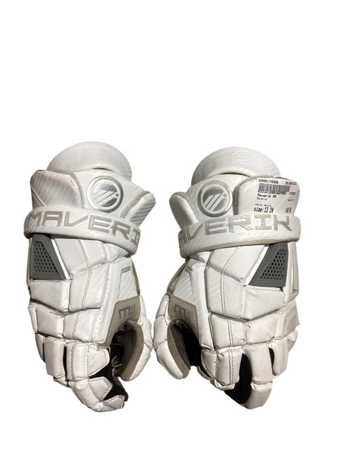 Vist Large View of Product Image Which is Used Maverik M5 Lacrosse Gloves Mens White 13"