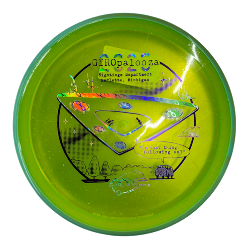 Vist Large View of Product Image Which is Used MVP 2025 GYROPALOOZA PRISM PYRO Disc Golf Mid Range Green 176g