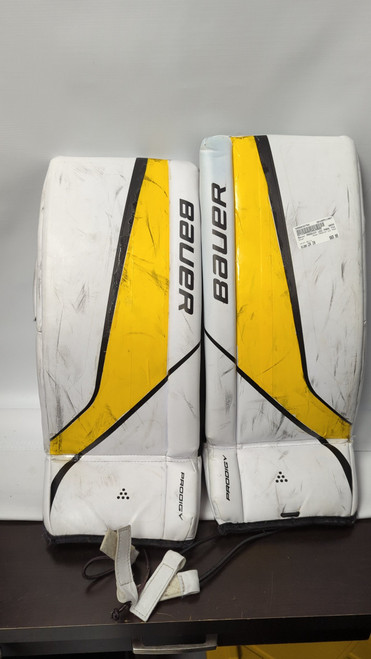 Vist Large View of Product Image Which is Used Bauer PRODIGY LEG PADS Goalie Leg Pads Youth White 24"