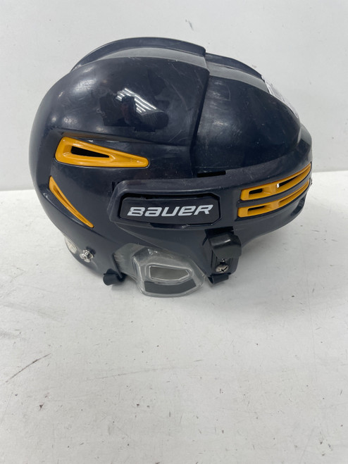 Vist Large View of Product Image Which is Used Bauer REAKT 75 Hockey Helmet Only Navy Blue And Yellow SM