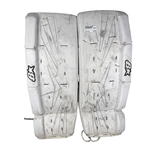 Vist Large View of Product Image Which is Used Brians NETZERO Goalie Leg Pads Junior White 27" +1