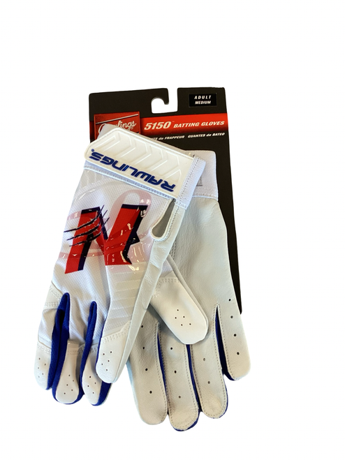 Vist Large View of Product Image Which is Used Rawlings BB/SB Batting Gloves White MD
