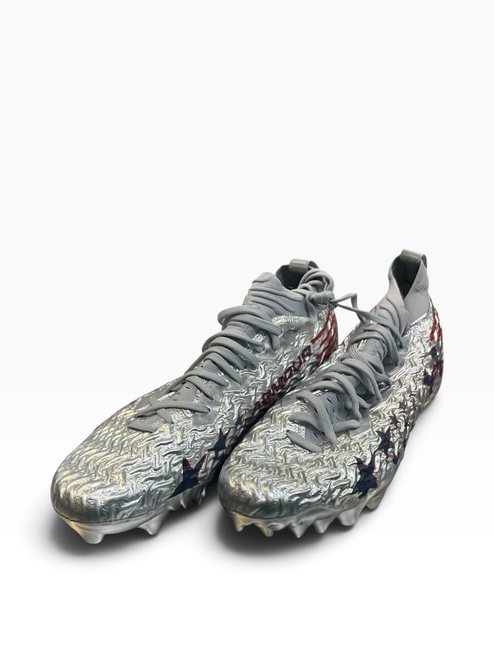 Vist Large View of Product Image Which is Used Under Armour SPOTLIGHT PRO USA Adult FB Cleats Silver Senior 8
