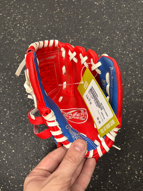 Vist Large View of Product Image Which is Used Rawlings PL91SR BB/SB Glove RH Throw Red 9"