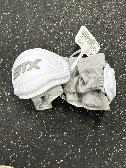 Vist Large View of Product Image Which is Used STX STALLION 1K ELBOW CAPS NEW Lacrosse Arm Pads/Guards White MD