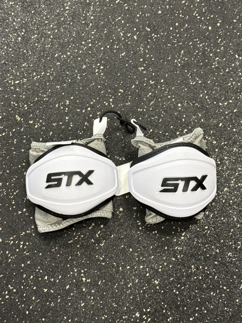 Vist Large View of Product Image Which is Used STX STALLION 900 ELBOW CAPS NEW Lacrosse Arm Pads/Guards White MD