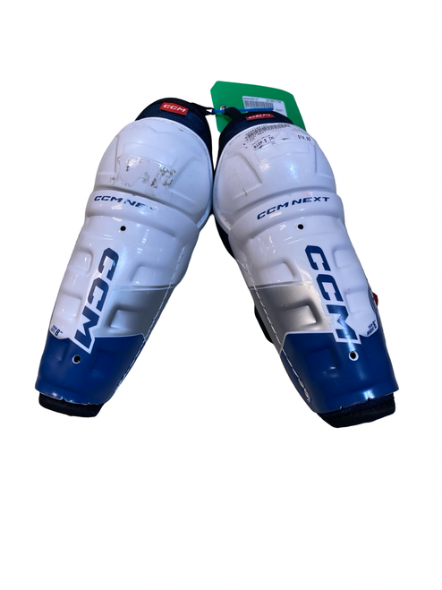 Vist Large View of Product Image Which is Used CCM NEXT Youth Shin Guards White 8"