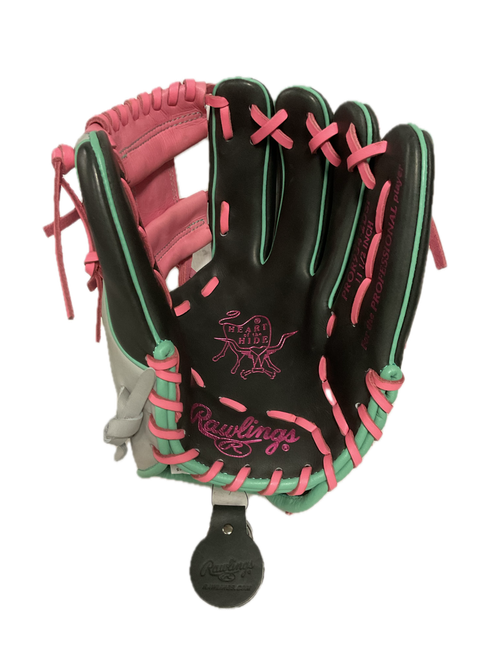 Vist Large View of Product Image Which is Used Rawlings HEART OF THE HIDE PROR934-2DSP BB/SB Glove RH Throw Pink 11 1/2"