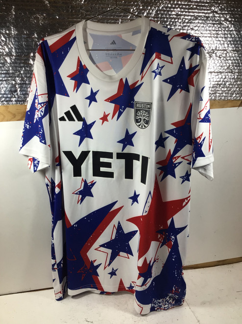 Vist Large View of Product Image Which is NEW Adidas AUSTIN FC USA SHIRT Soccer Top Adt White/Royal/Red XL