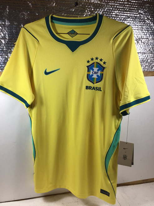 Vist Large View of Product Image Which is NEW Nike CBF BRAZIL SOCCER JERSEY Soccer Top Adt Yellow SM