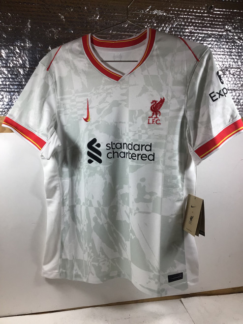 Vist Large View of Product Image Which is NEW Nike LIVERPOOL FC SOCCER JERSEY Soccer Top Adt White And Red MD