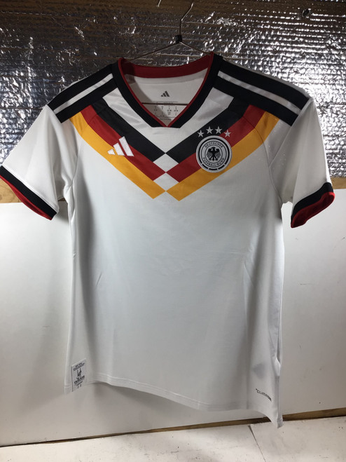 Vist Large View of Product Image Which is NEW Adidas DEUTSCHER WOMENS SOCCER JERSEY Soccer Top Adt White/Black/Red SM