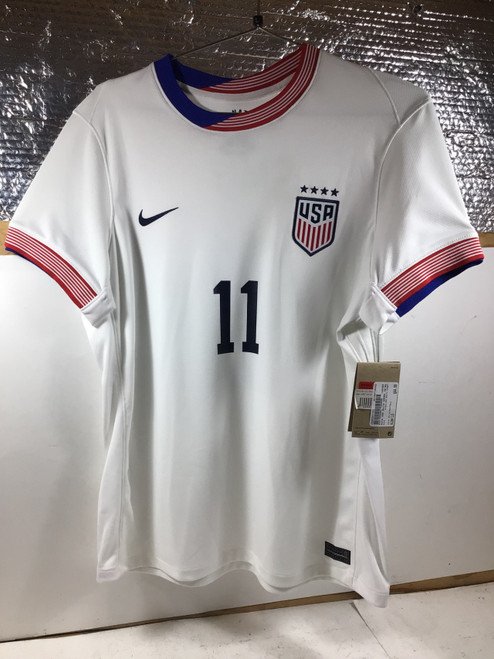 Vist Large View of Product Image Which is NEW Nike USA SMITH WOMENS JERSEY Soccer Top Adt White/Red/Navy LG