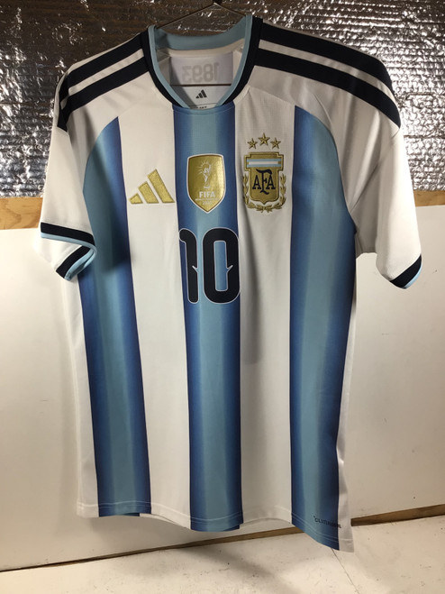 Vist Large View of Product Image Which is NEW Adidas ARGENTINA MESSI JERSEY Soccer Top Adt White And Royal Blue SM