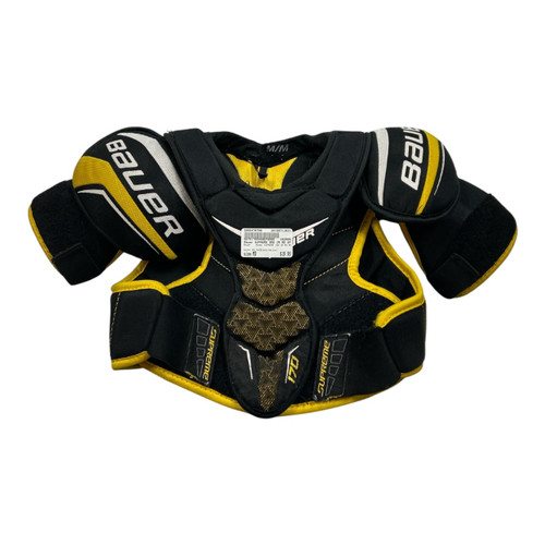 Vist Large View of Product Image Which is Used Bauer SUPREME 150 JR MD SP Junior Shoulder Pads White/Black/Yellow MD