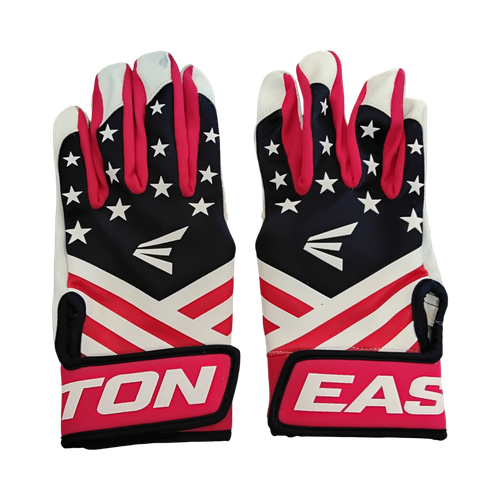 Vist Large View of Product Image Which is Used Easton MAV GT BB/SB Batting Gloves White/Red/Navy MD