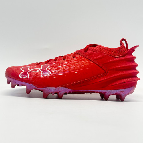 Vist Large View of Product Image Which is Used Under Armour BLUR SMOKE SUEDE 2.0 MC Adult FB Cleats Red Senior 8.5