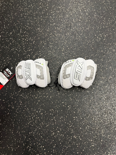 Vist Large View of Product Image Which is Used STX CELL VI Lacrosse Arm Pads/Guards White SM