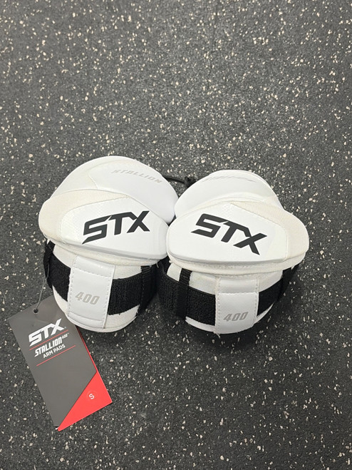 Vist Large View of Product Image Which is Used STX STALLION 400 Lacrosse Arm Pads/Guards White SM