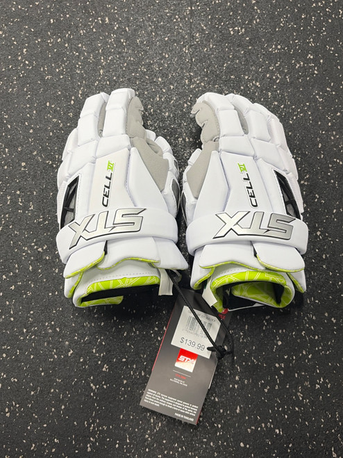 Vist Large View of Product Image Which is Used STX CELL VI Lacrosse Gloves Junior White SM
