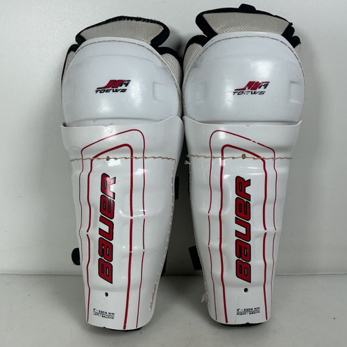 Vist Large View of Product Image Which is Used Bauer JR19 TOEWS Junior Shin Guards White 9"
