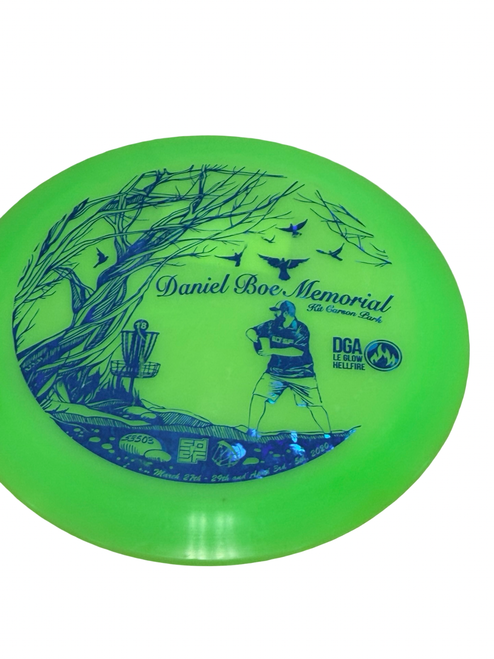 Vist Large View of Product Image Which is Used DGA DANIEL BOE MEMORIAL LE Glow Hellfire Disc Golf Driver Neon Green 176g