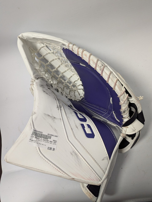 Vist Large View of Product Image Which is Used CCM EFLEX 6 CUSTOM PRO CATCH Senior Goalie Catcher Purple And White