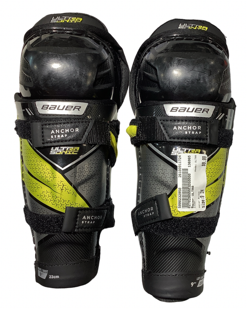 Vist Large View of Product Image Which is Used Bauer ULTRA Youth Shin Guards Black 9"