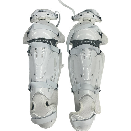 Vist Large View of Product Image Which is NEW Evoshield PRO SRZ LEG GUARDS 15IN Catchers Leg Guards WHITE Adult