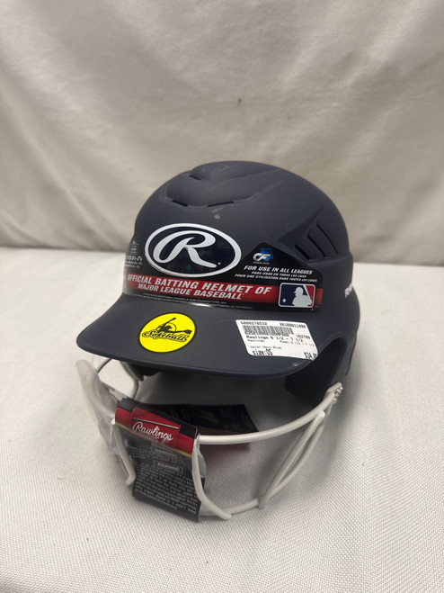Vist Large View of Product Image Which is Used Rawlings 6 1/2 - 7 1/2 Batting Helmet w/Mask Navy Blue One Size